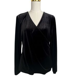 J. Crew Mercantile Women’s Black Velvet Faux WrapTop Long Sleeve Sz L Blouse